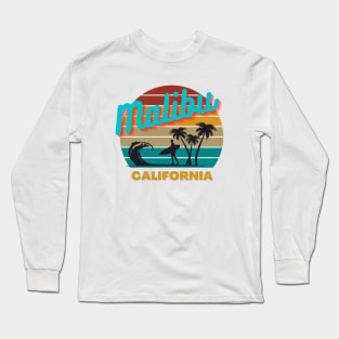 Malibu  California Retro Vintage Sunset Graphic Design Long Sleeve T-Shirt